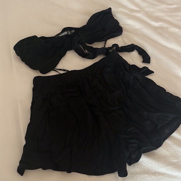Missguided Cheesecloth Bandeau and Short set black - Picture 3 of 6